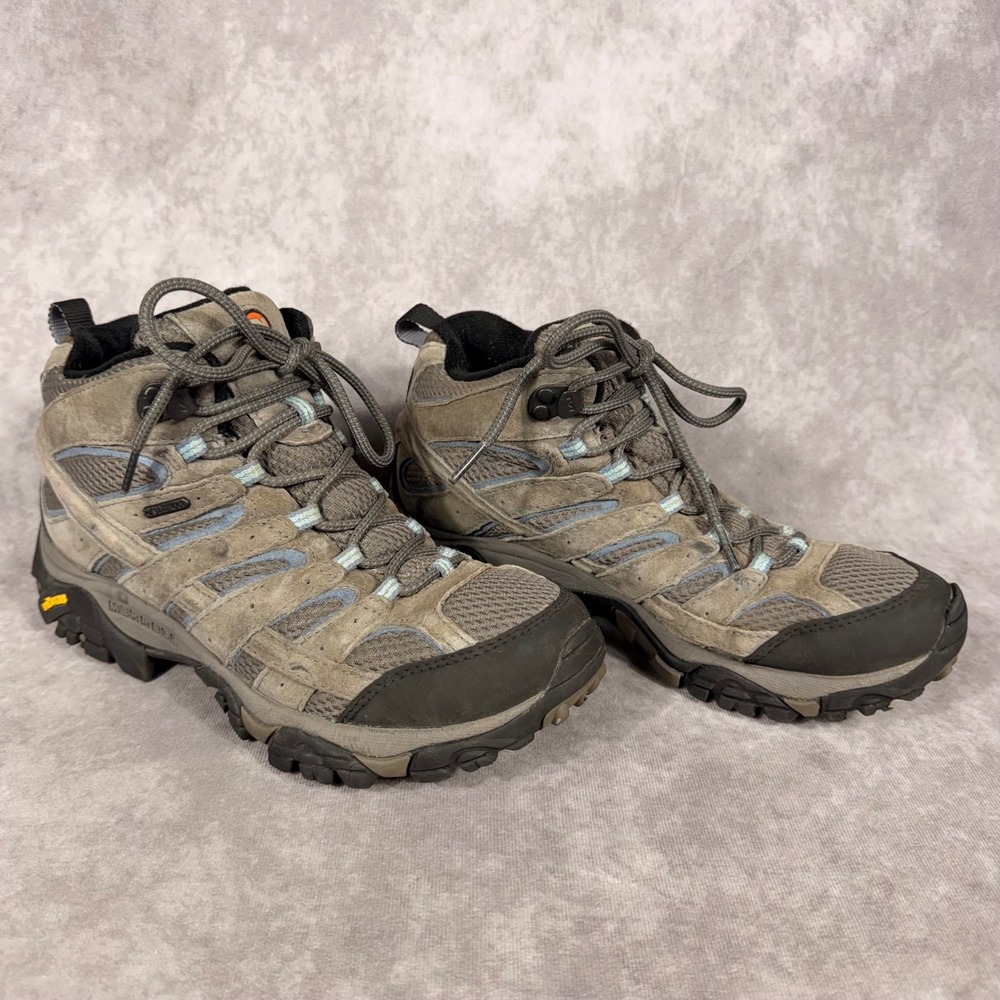 Merrell Moab 2 Mid Waterproof Hiking Boots Women 9 Grey Blue J06054 Vibram